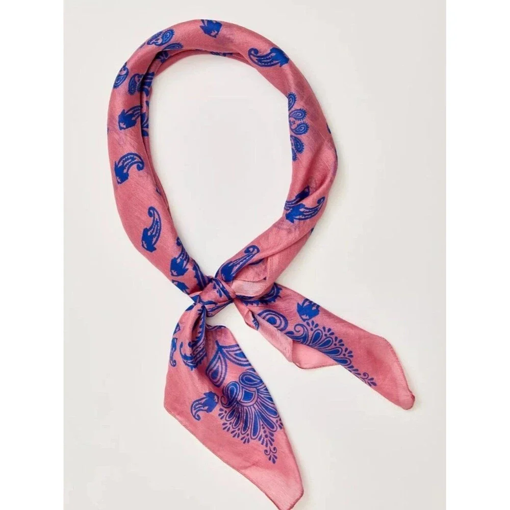 Free People So Silk Printed Bandana Scarf Tube Top Belt Floral Paisley Wrap OS
